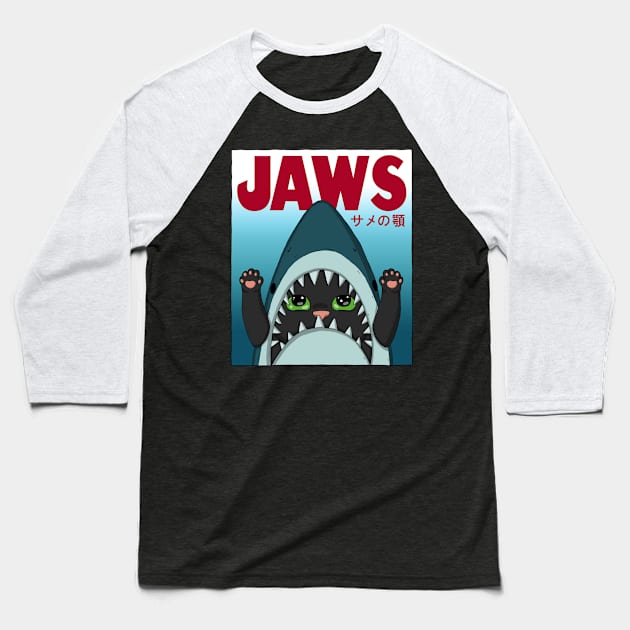 Cat Jaws Parody Baseball T-Shirt by Japanese Neko